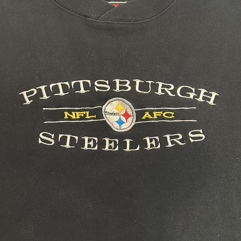 NFL Vintage Black Embroidered AFC Pittsburgh Steelers Crewneck Pullover Large - Picture 3 of 4
